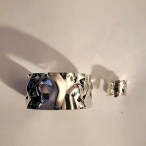 Silver Cuff Bracelet and Ring Set